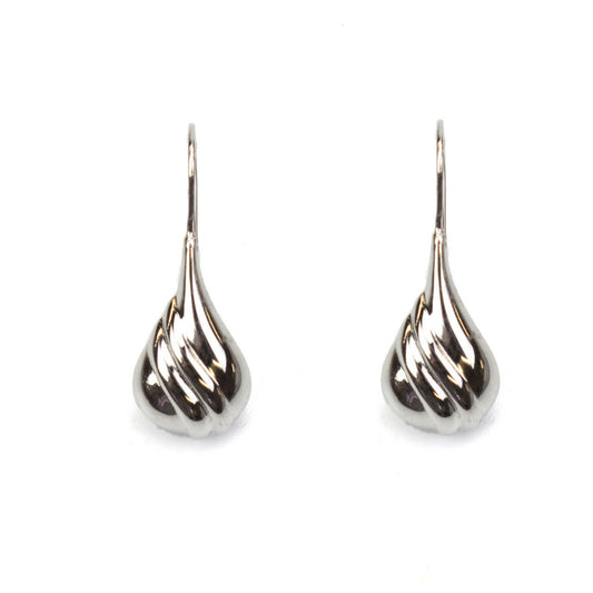 Silver Tone Twisted Teardrop Drop Earrings with Fish Hook - Modern Dangle Earrings