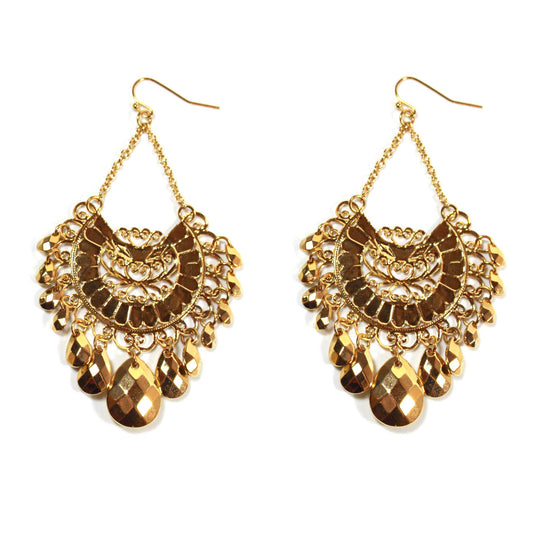 Bohemian Gold Tone Chandelier Dangle Earrings with Faceted Beads - 3.25 Inch Drop