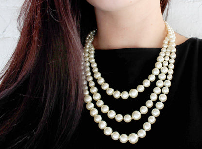 Versatile 3-in-1 Glass Pearl Necklace with Interchangeable Strands 17-21 Inches