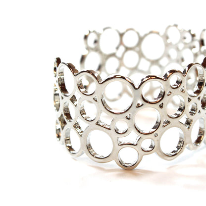 Silver Tone Bubble Pattern Wide Cuff Bracelet Modern Geometric Design Fashion Jewelry