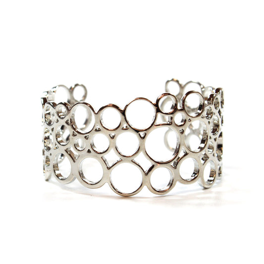 Silver Tone Bubble Pattern Wide Cuff Bracelet Modern Geometric Design Fashion Jewelry