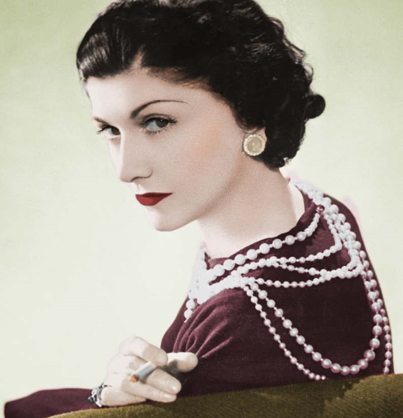 Gabrielle "Coco" Chanel in ropes of pearls