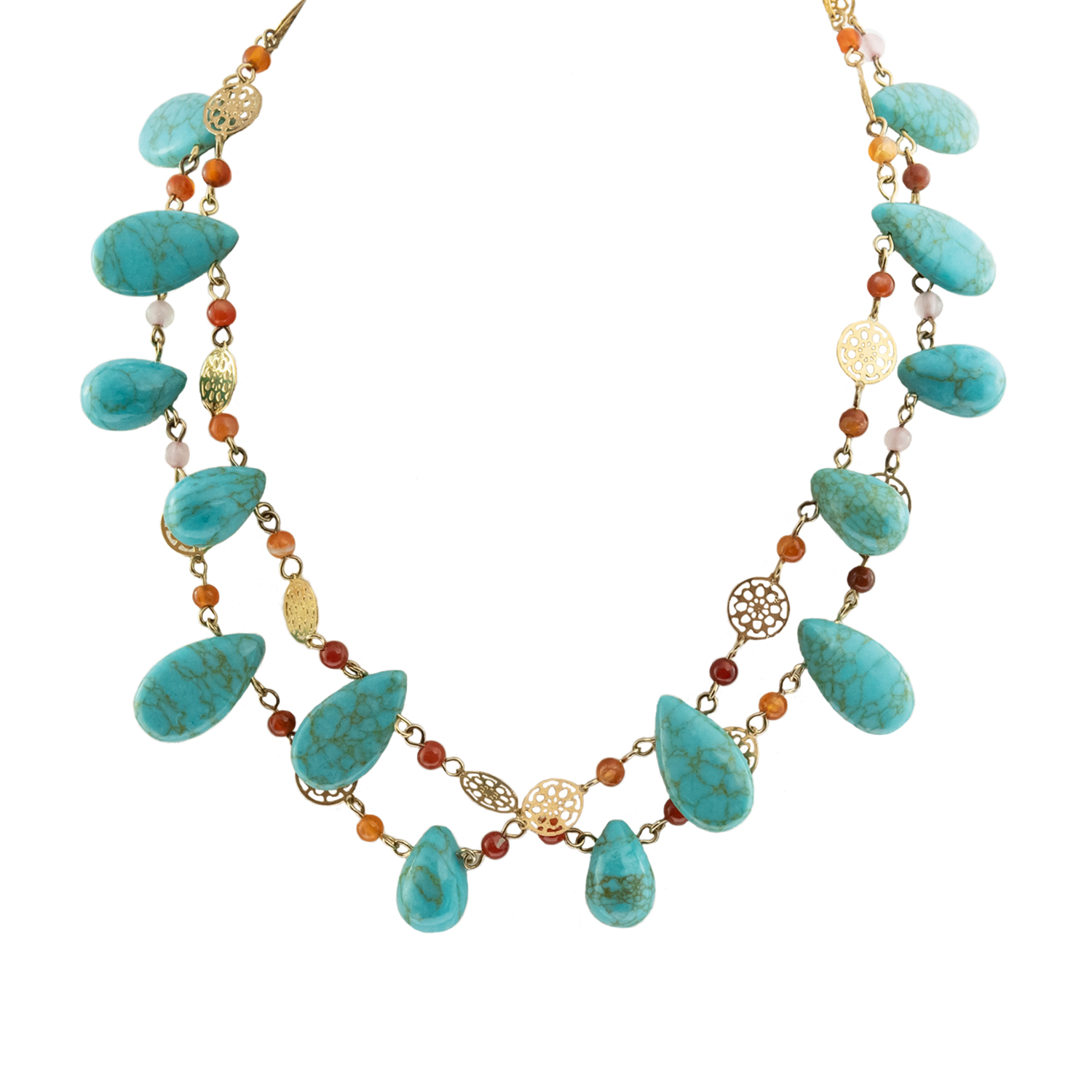 La Moda Genuine Turquoise and Carnelian Necklace